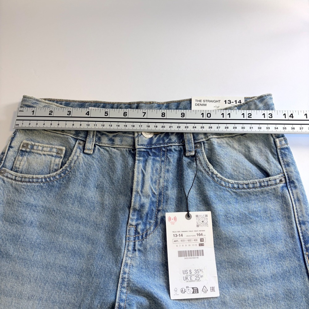 Zara Straight Denim Jeans Light Blue High Rise 100% Cotton NWT Size 13-14 - Picture 5 of 8